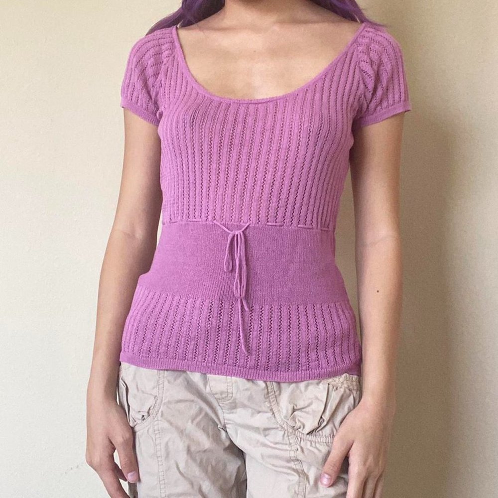 Vintage Pink Knit Cap Sleeve Top Small